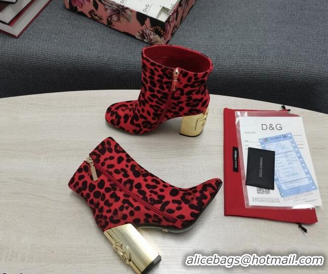 Low Price Dolce & Gabbana DG Leopard Print Ankle Short Boots 10.5cm Red/Gold 111338