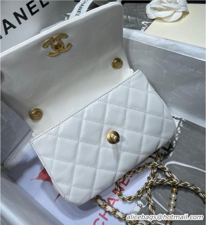 Discount Chanel SMALL FLAP BAG Calfskin Imitation Pearls & Gold-Tone Metal AS3000 white