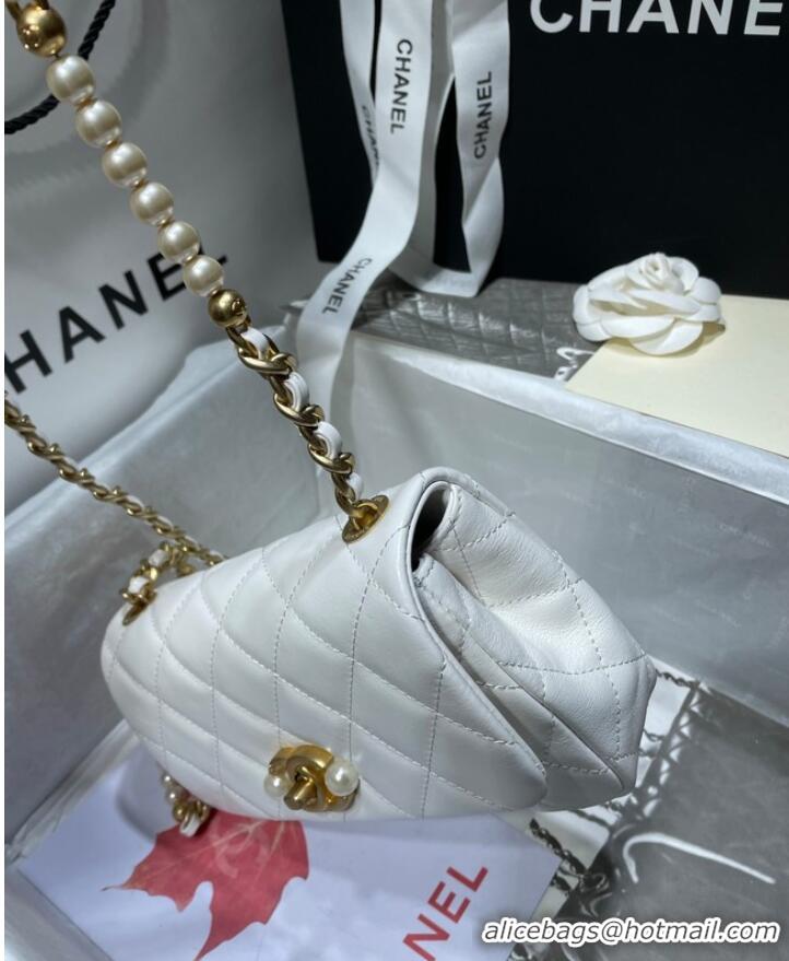 Discount Chanel SMALL FLAP BAG Calfskin Imitation Pearls & Gold-Tone Metal AS3000 white