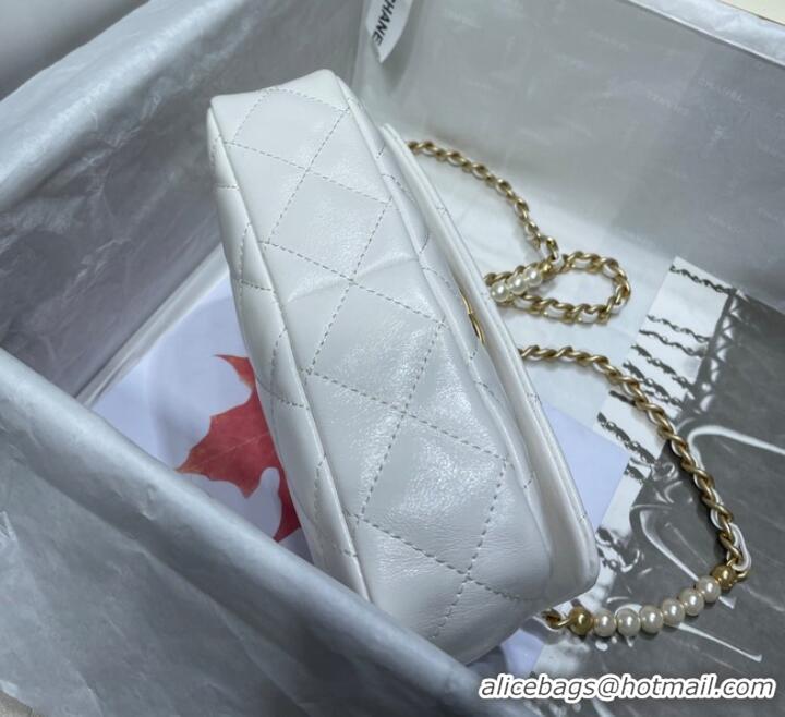 Discount Chanel SMALL FLAP BAG Calfskin Imitation Pearls & Gold-Tone Metal AS3000 white