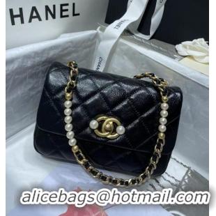 Popular Style Chanel SMALL FLAP BAG Calfskin Imitation Pearls & Gold-Tone Metal AS3000 black