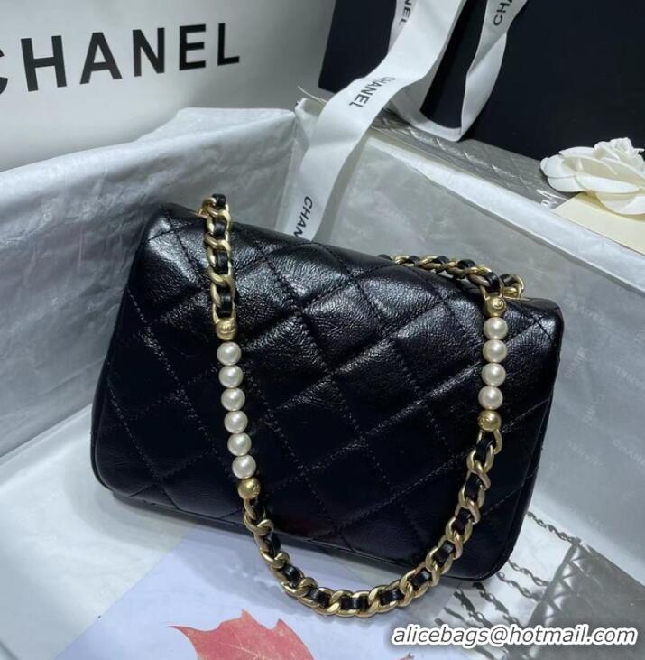 Popular Style Chanel SMALL FLAP BAG Calfskin Imitation Pearls & Gold-Tone Metal AS3000 black