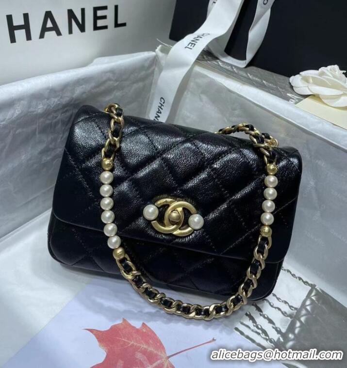 Popular Style Chanel SMALL FLAP BAG Calfskin Imitation Pearls & Gold-Tone Metal AS3000 black