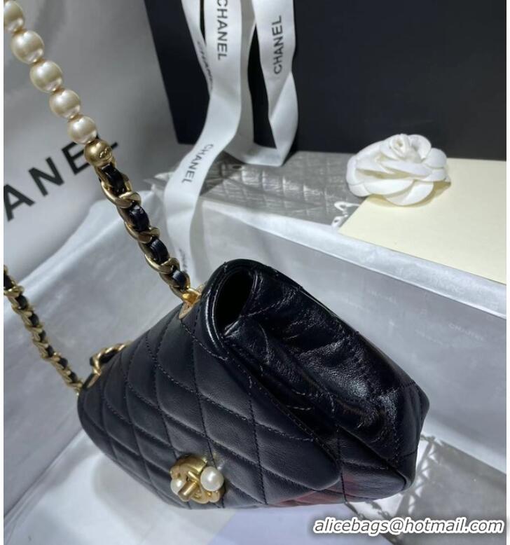 Popular Style Chanel SMALL FLAP BAG Calfskin Imitation Pearls & Gold-Tone Metal AS3000 black