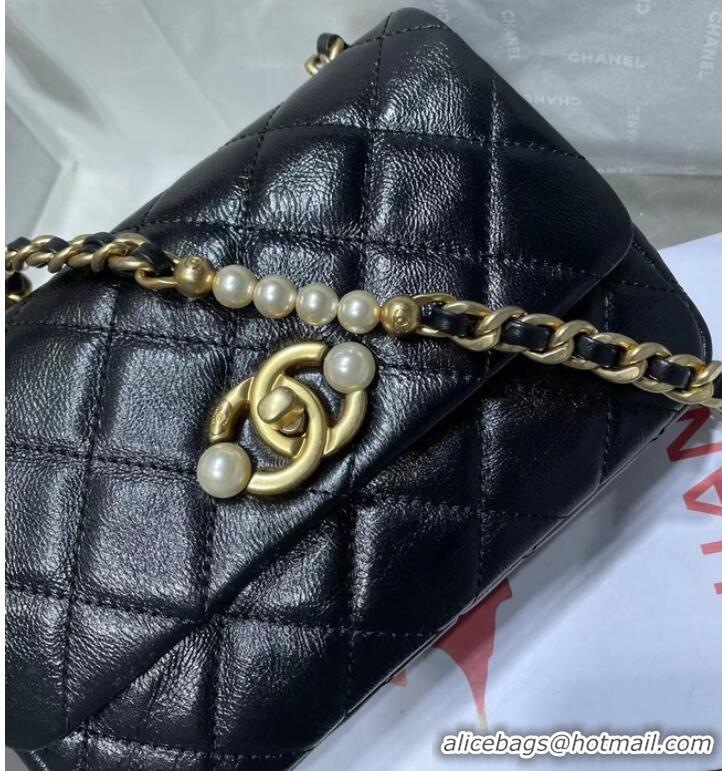 Popular Style Chanel SMALL FLAP BAG Calfskin Imitation Pearls & Gold-Tone Metal AS3000 black