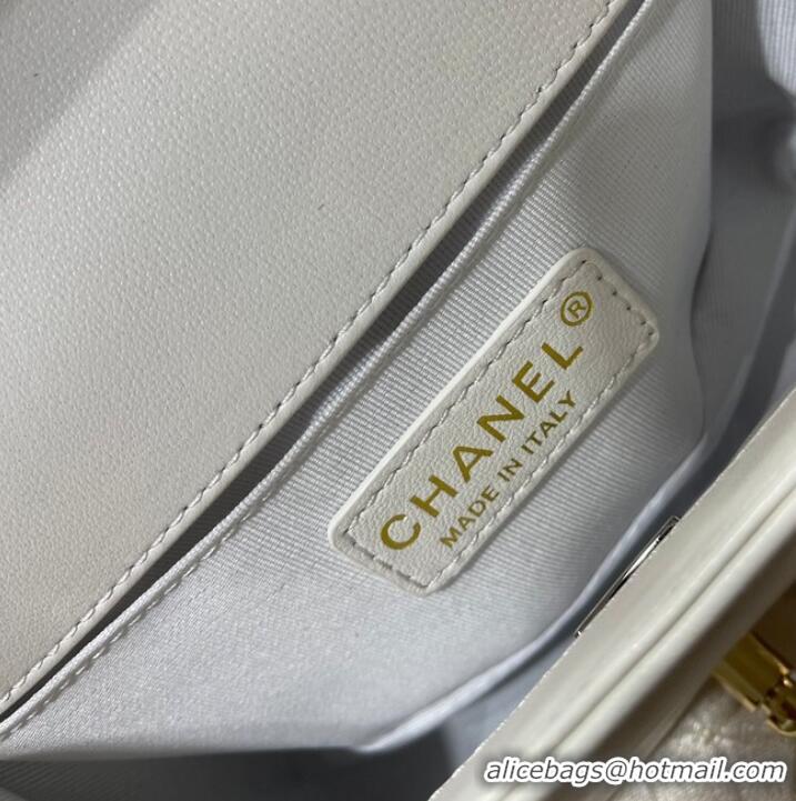 Top Quality Small BOY CHANEL Handbag Crumpled Calfskin & Gold-Tone Metal A67085 White