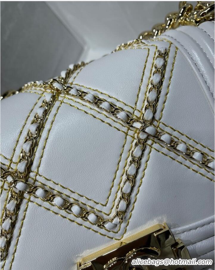 Top Quality Small BOY CHANEL Handbag Crumpled Calfskin & Gold-Tone Metal A67085 White