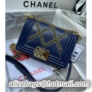 Promotional Small BOY CHANEL Handbag Crumpled Calfskin & Gold-Tone Metal A67085 dark blue