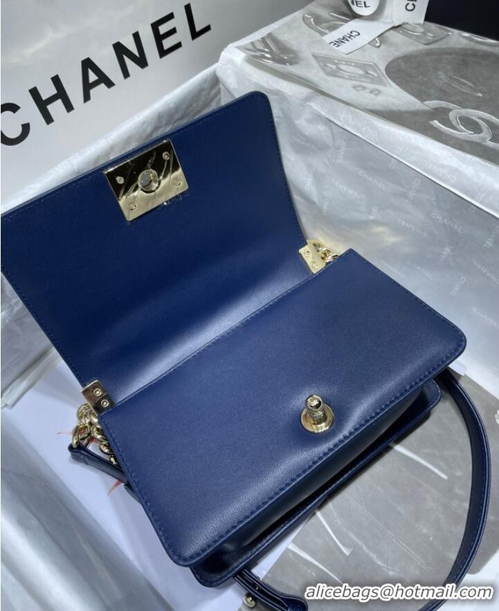 Promotional Small BOY CHANEL Handbag Crumpled Calfskin & Gold-Tone Metal A67085 dark blue