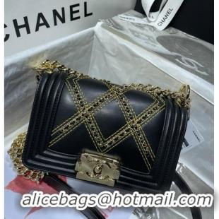 Famous Brand Small BOY CHANEL Handbag Crumpled Calfskin & Gold-Tone Metal A67085 black