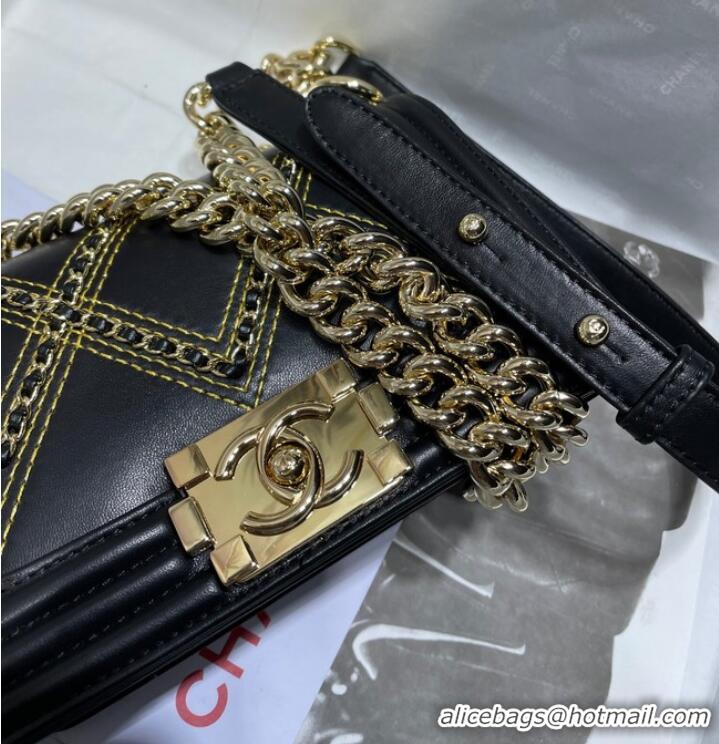 Famous Brand Small BOY CHANEL Handbag Crumpled Calfskin & Gold-Tone Metal A67085 black