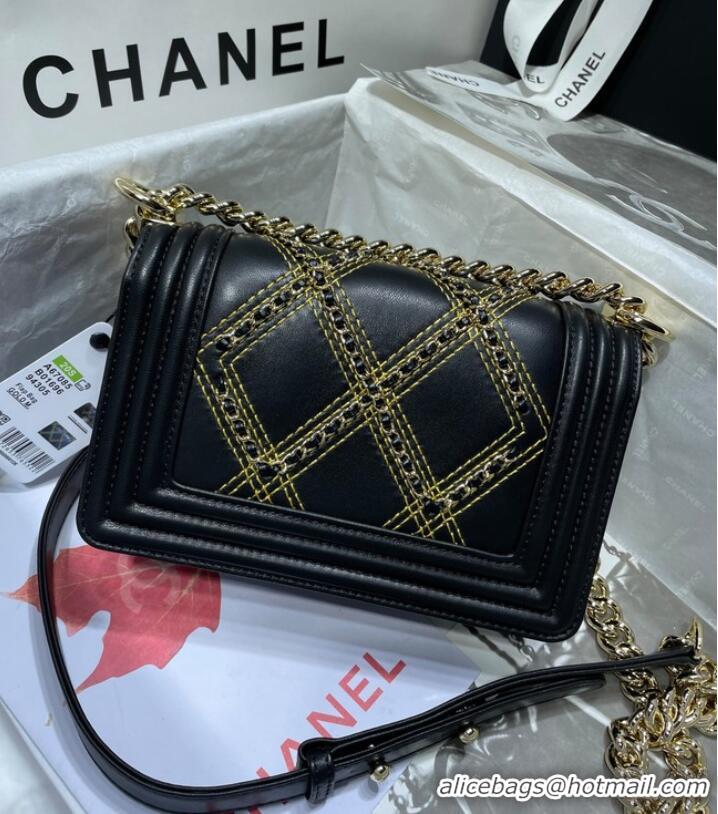 Famous Brand Small BOY CHANEL Handbag Crumpled Calfskin & Gold-Tone Metal A67085 black