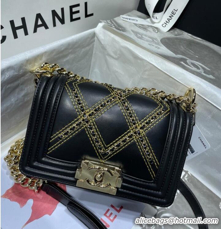 Famous Brand Small BOY CHANEL Handbag Crumpled Calfskin & Gold-Tone Metal A67085 black