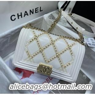 Promotional BOY CHANEL Handbag Crumpled Calfskin & Gold-Tone Metal A67086 white