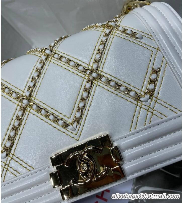 Promotional BOY CHANEL Handbag Crumpled Calfskin & Gold-Tone Metal A67086 white