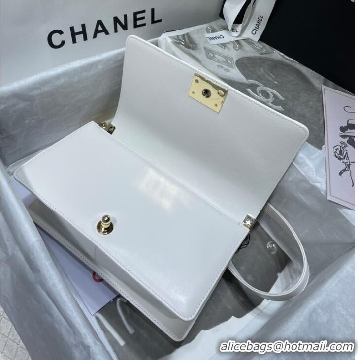 Promotional BOY CHANEL Handbag Crumpled Calfskin & Gold-Tone Metal A67086 white