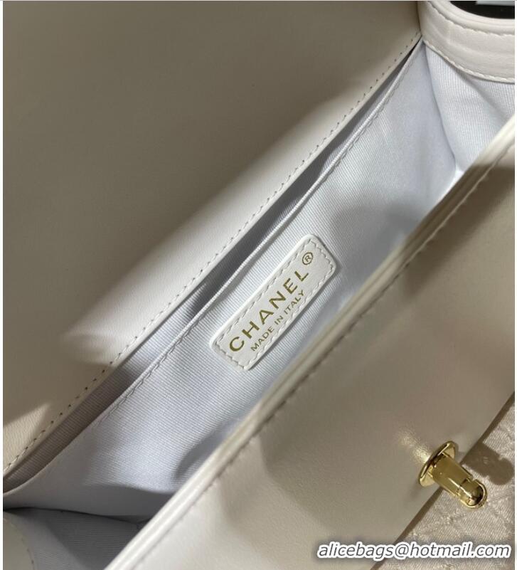 Promotional BOY CHANEL Handbag Crumpled Calfskin & Gold-Tone Metal A67086 white