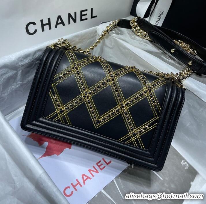 Buy Discount BOY CHANEL Handbag Crumpled Calfskin & Gold-Tone Metal A67086 black