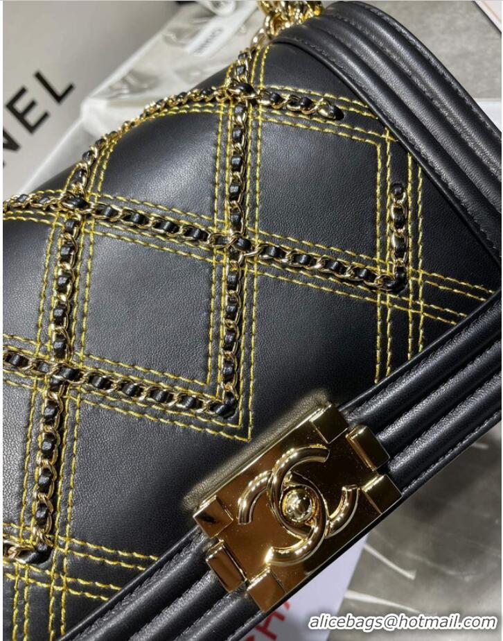 Buy Discount BOY CHANEL Handbag Crumpled Calfskin & Gold-Tone Metal A67086 black