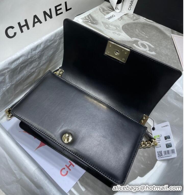 Buy Discount BOY CHANEL Handbag Crumpled Calfskin & Gold-Tone Metal A67086 black