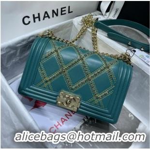 Inexpensive BOY CHANEL Handbag Crumpled Calfskin & Gold-Tone Metal A67086 green