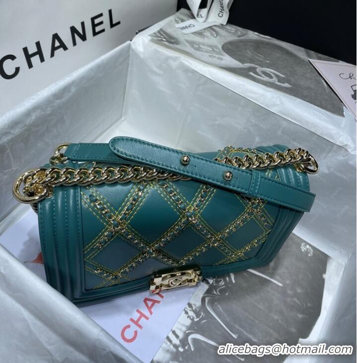 Inexpensive BOY CHANEL Handbag Crumpled Calfskin & Gold-Tone Metal A67086 green