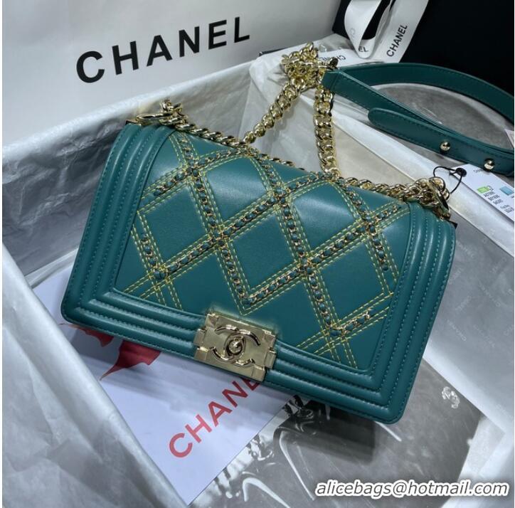 Inexpensive BOY CHANEL Handbag Crumpled Calfskin & Gold-Tone Metal A67086 green