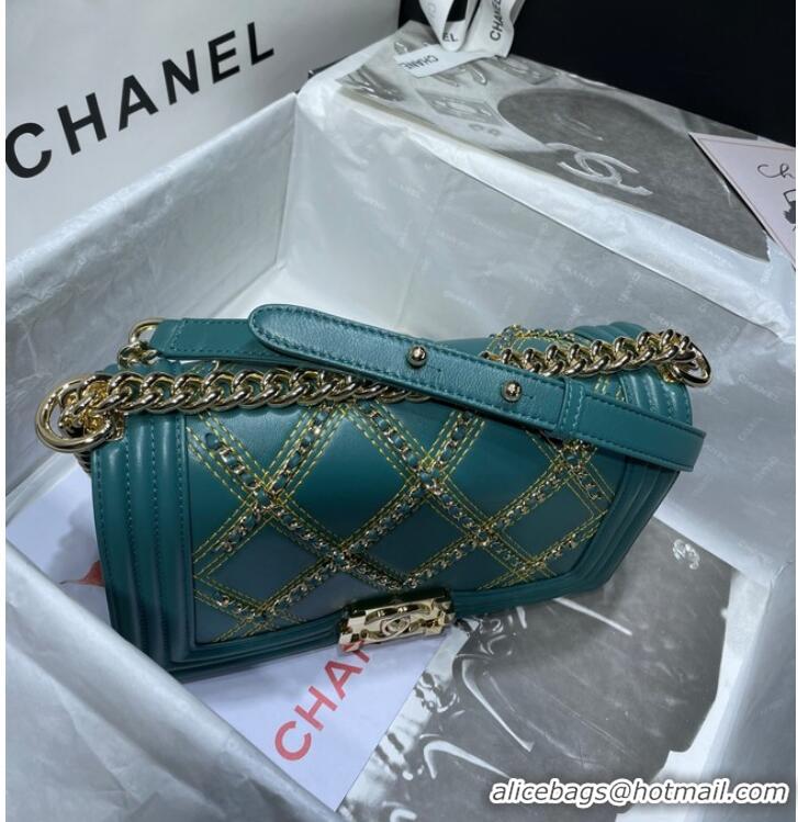 Inexpensive BOY CHANEL Handbag Crumpled Calfskin & Gold-Tone Metal A67086 green