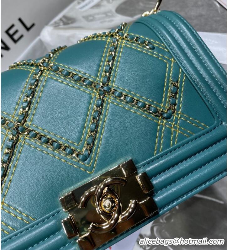 Inexpensive BOY CHANEL Handbag Crumpled Calfskin & Gold-Tone Metal A67086 green