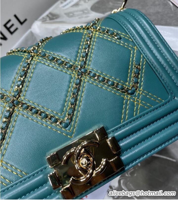 Inexpensive BOY CHANEL Handbag Crumpled Calfskin & Gold-Tone Metal A67086 green