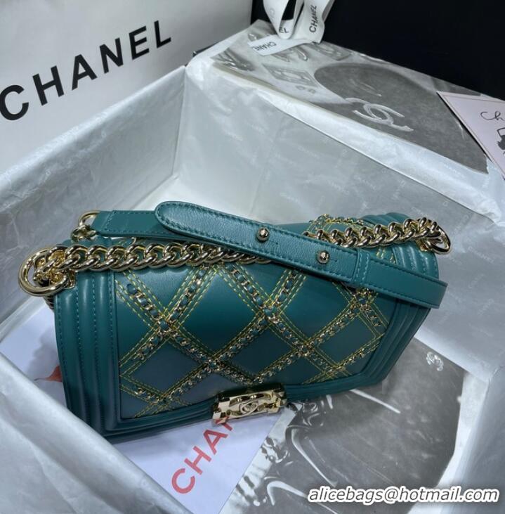 Inexpensive BOY CHANEL Handbag Crumpled Calfskin & Gold-Tone Metal A67086 green