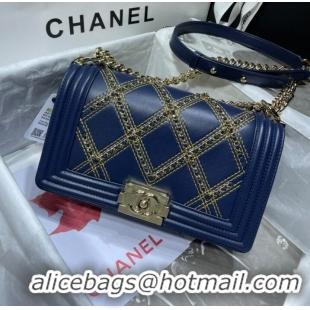 Promotional BOY CHANEL Handbag Crumpled Calfskin & Gold-Tone Metal A67086 dark blue