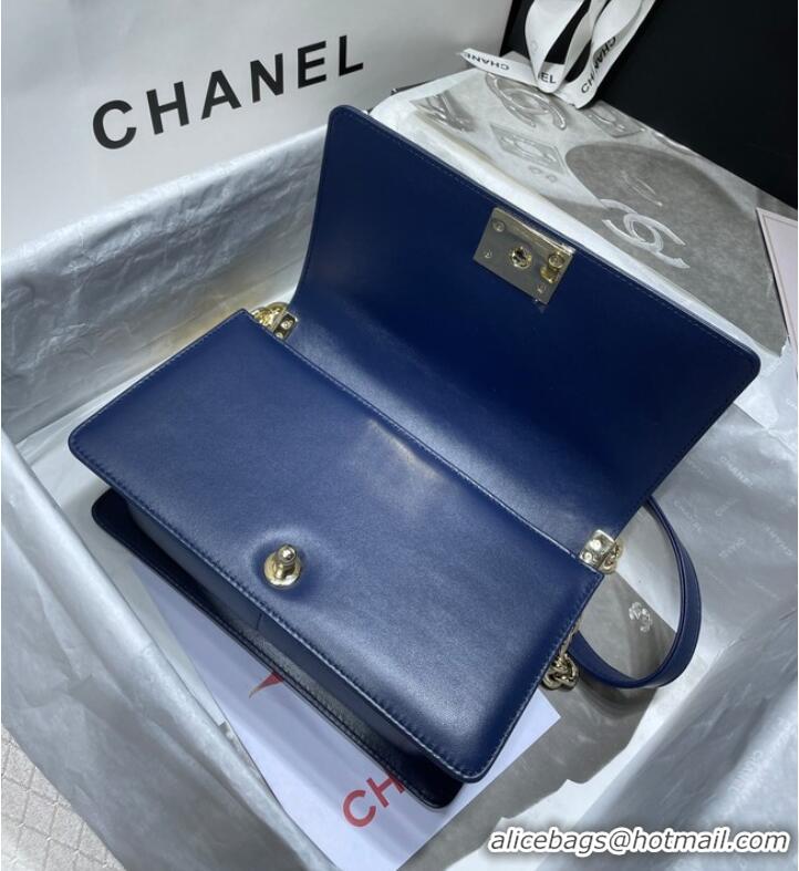 Promotional BOY CHANEL Handbag Crumpled Calfskin & Gold-Tone Metal A67086 dark blue