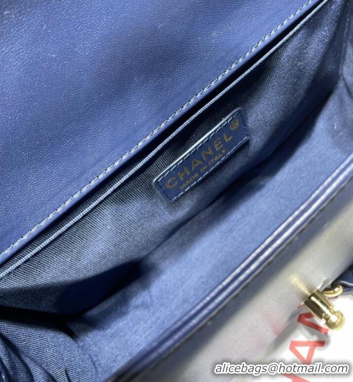 Promotional BOY CHANEL Handbag Crumpled Calfskin & Gold-Tone Metal A67086 dark blue