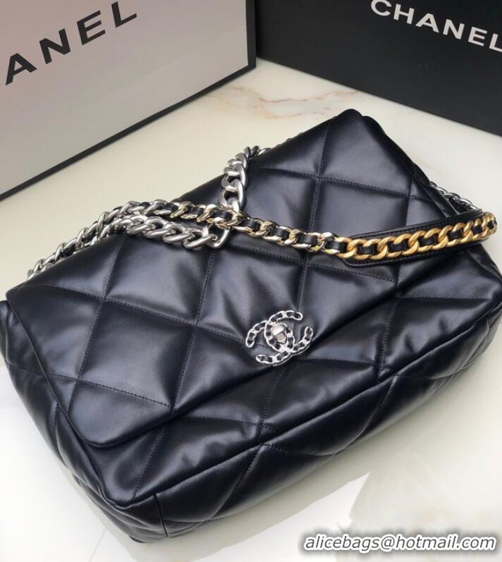 Well Crafted CHANEL Lambskin 19 Flap Bag AS1162 black