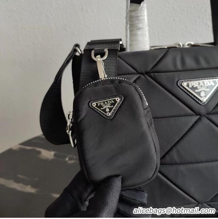 Low Cost Prada Re-Nylon and Saffiano leather shoulder bag 1AG380 black