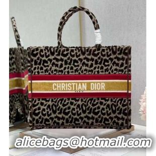 Grade Quality DIOR BOOK TOTE Embroidery C1286-1 Brown Leopard Print