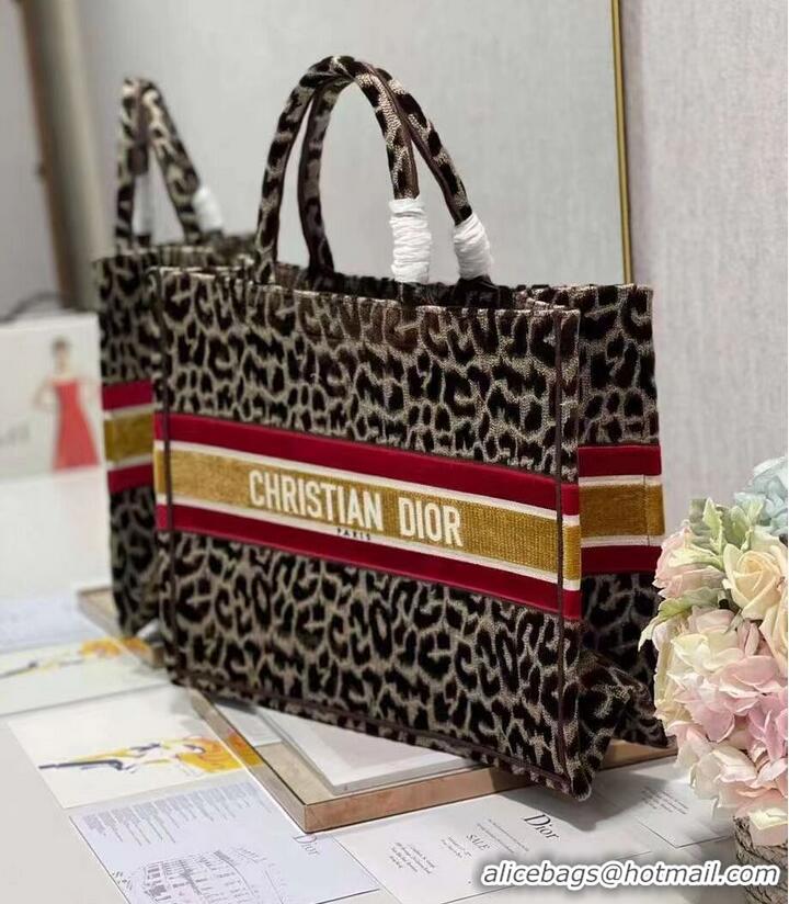 Grade Quality DIOR BOOK TOTE Embroidery C1286-1 Brown Leopard Print