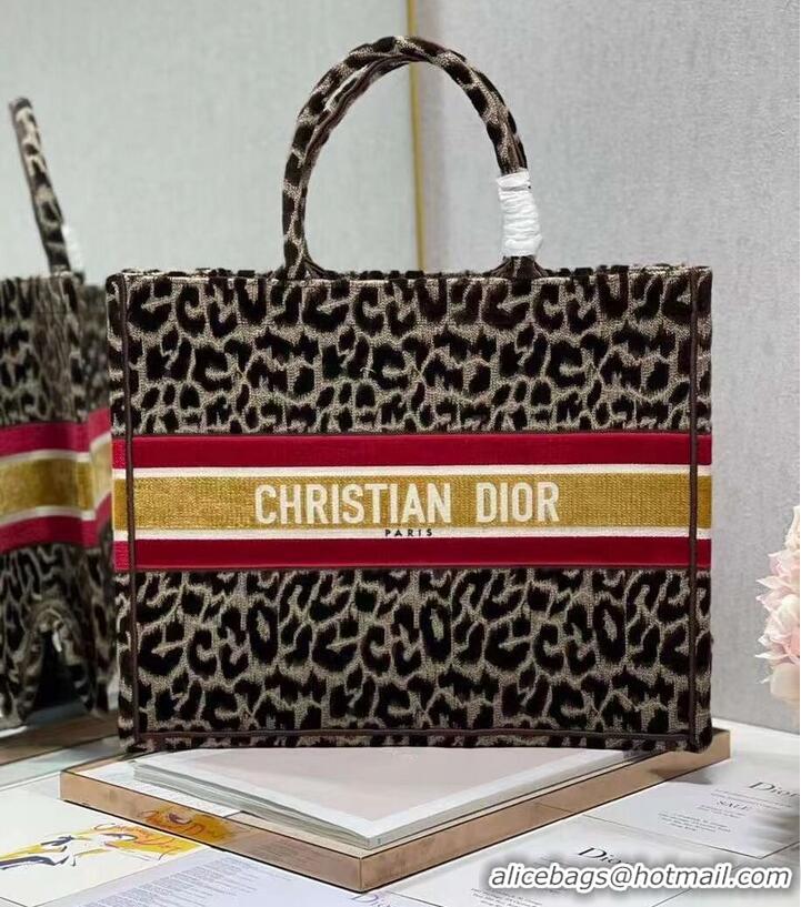 Grade Quality DIOR BOOK TOTE Embroidery C1286-1 Brown Leopard Print