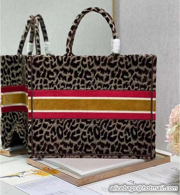 Grade Quality DIOR BOOK TOTE Embroidery C1286-1 Brown Leopard Print