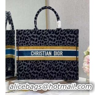 Cheapest DIOR BOOK TOTE Embroidery C1286-4 Black&gray Leopard Print