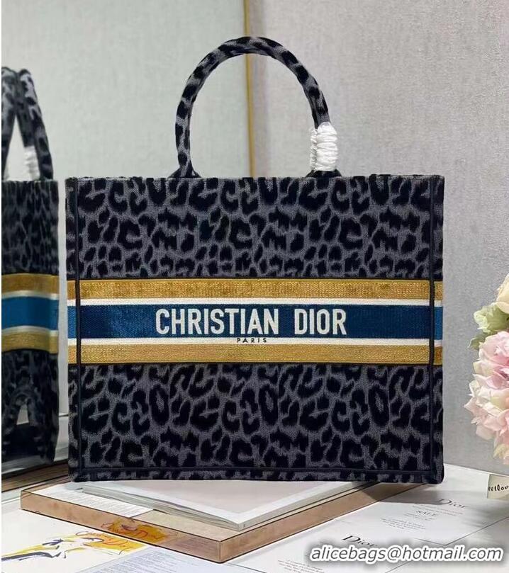 Cheapest DIOR BOOK TOTE Embroidery C1286-4 Black&gray Leopard Print