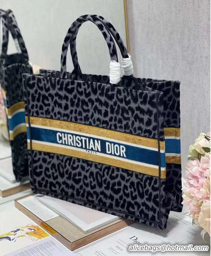 Cheapest DIOR BOOK TOTE Embroidery C1286-4 Black&gray Leopard Print