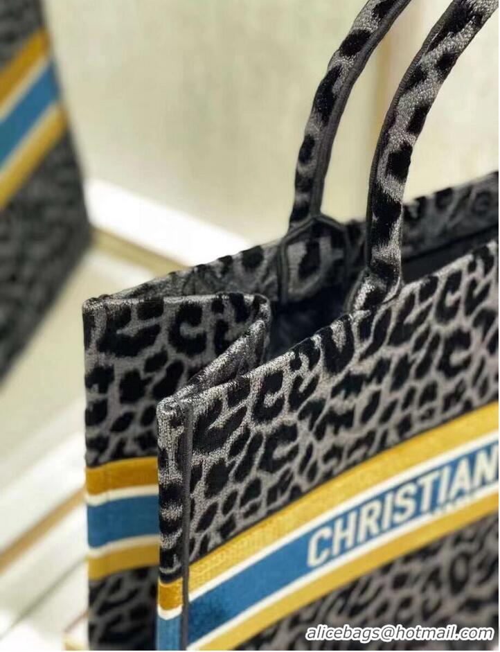 Cheapest DIOR BOOK TOTE Embroidery C1286-4 Black&gray Leopard Print