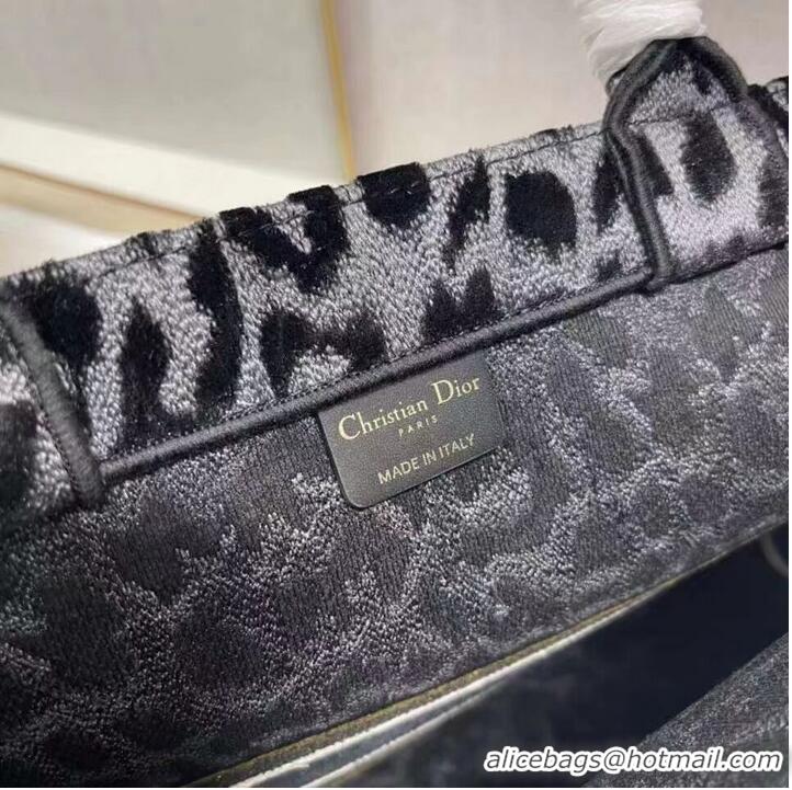 Cheapest DIOR BOOK TOTE Embroidery C1286-4 Black&gray Leopard Print