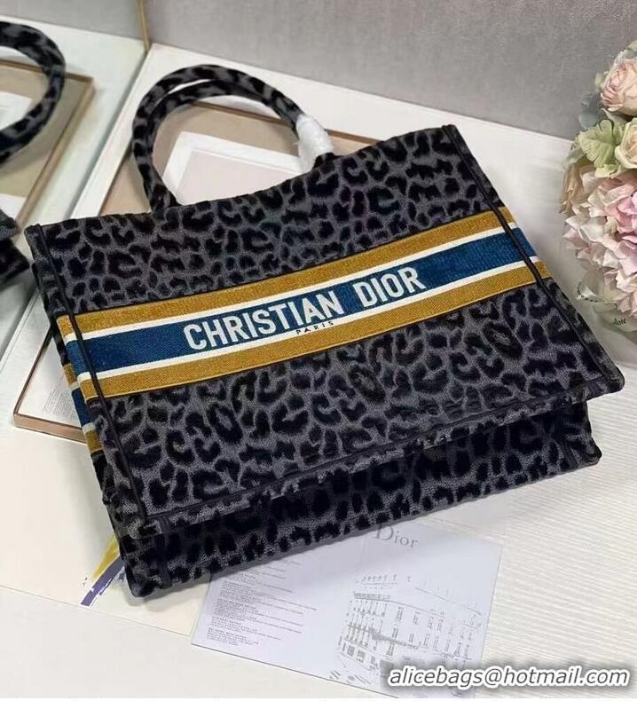 Cheapest DIOR BOOK TOTE Embroidery C1286-4 Black&gray Leopard Print