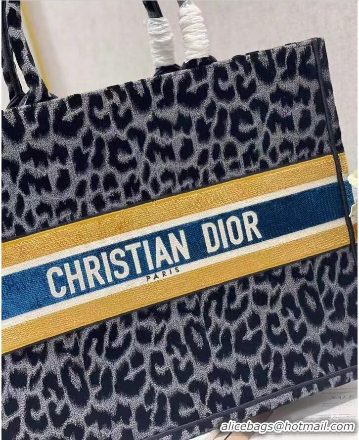 Cheapest DIOR BOOK TOTE Embroidery C1286-4 Black&gray Leopard Print