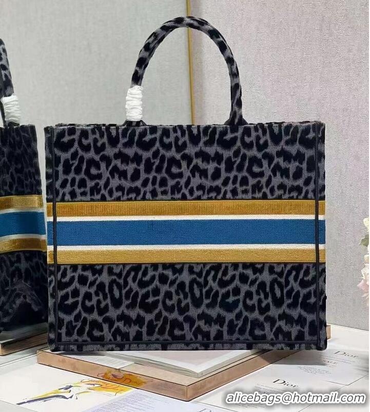 Cheapest DIOR BOOK TOTE Embroidery C1286-4 Black&gray Leopard Print