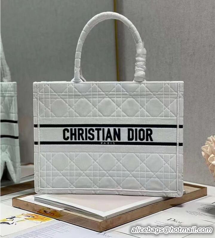 Famous Brand SMALL DIOR BOOK TOTE Velvet C1287-1 white