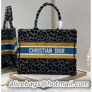 Spot Bulk SMALL DIOR BOOK TOTE Embroidery C1287-4 Black&gray Leopard Print